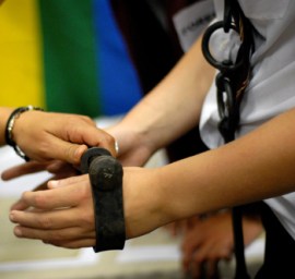 one extreme slave shackles on hands span